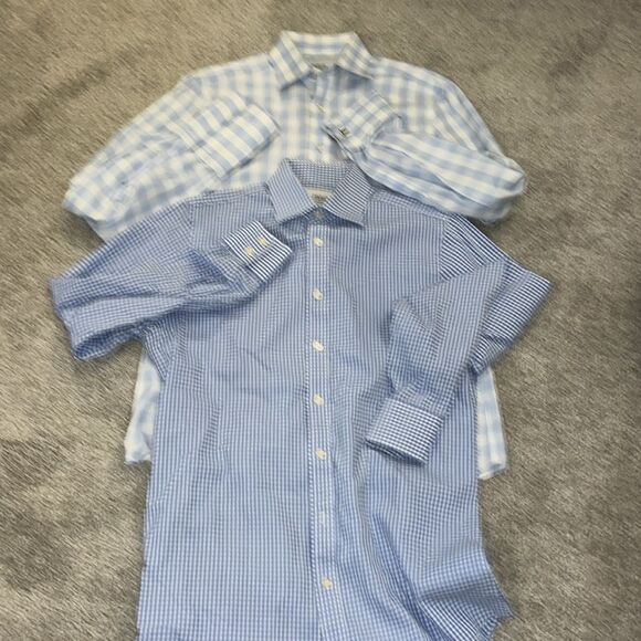 2-Charles Tyrwhitt Blue Gingham Check Plaid French Cuff & Standard Cuff Shirt M - Picture 6 of 7